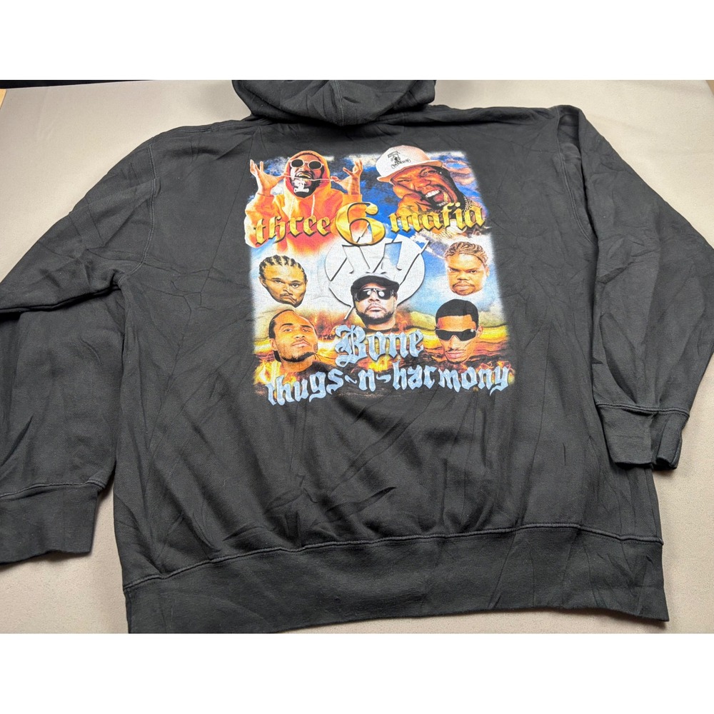 Three 6 Mafia Bone Thugs-N-Harmony Verzuz Hoodie Black 2XL Hip Hop Graphic